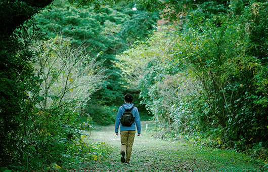 A woman walking on a trekking course.